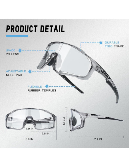 Gafas de Ciclismo VOZAPOW Fotoquímicas UV400 Unisex Gafas de Ciclismo VOZAPOW Fotoquímicas UV400 Unisex