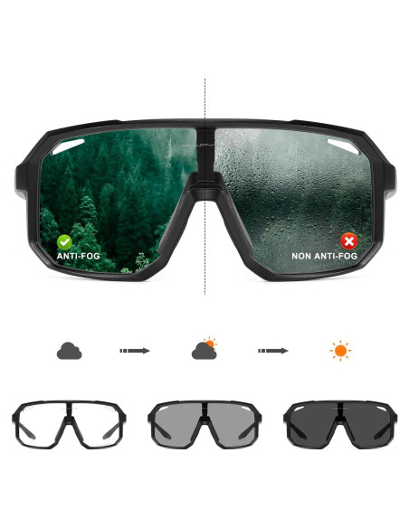 Gafas de Ciclismo KAPVOE Fotoquímicas Antivaho Negro Gafas de Ciclismo KAPVOE Fotoquímicas Antivaho Negro
