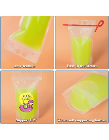 50 Bolsas de Bebida Reutilizables Ouddy 500ml con Pajillas