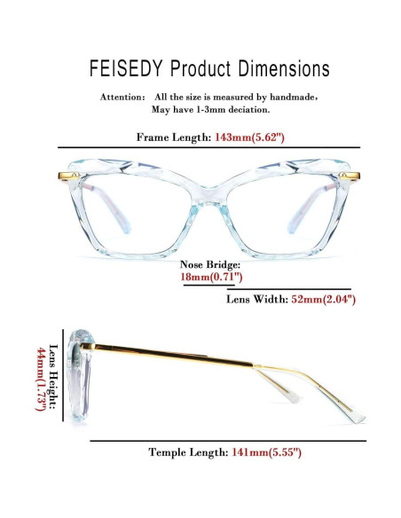 Gafas de Ojo de Gato FEISEDY con Bloqueo Luz Azul 55mm Gafas de Ojo de Gato FEISEDY con Bloqueo Luz Azul 55mm