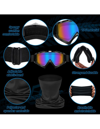 Gafas de Motociclismo Tallew 4 Pcs UV Ajustables y Máscara