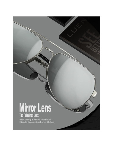 Gafas de sol LUENX Aviador Polarizadas UV400 Metal Plata