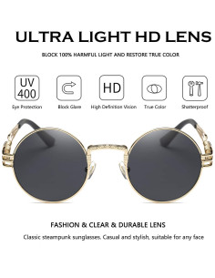 Gafas de sol redondas Dollger estilo Steampunk con lentes UV 2