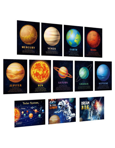 Pósteres Educativos del Sistema Solar Outus - 12 Piezas 36x27 cm