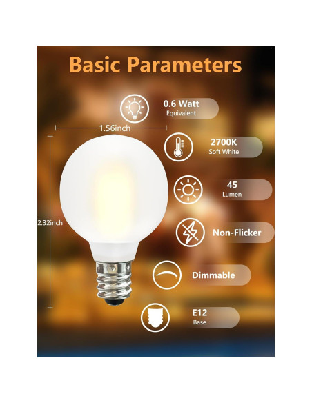 Paquete de 25 Bombillas LED G40 Mate 0.6W E12 Blanco Cálido Paquete de 25 Bombillas LED G40 Mate 0.6W E12 Blanco Cálido