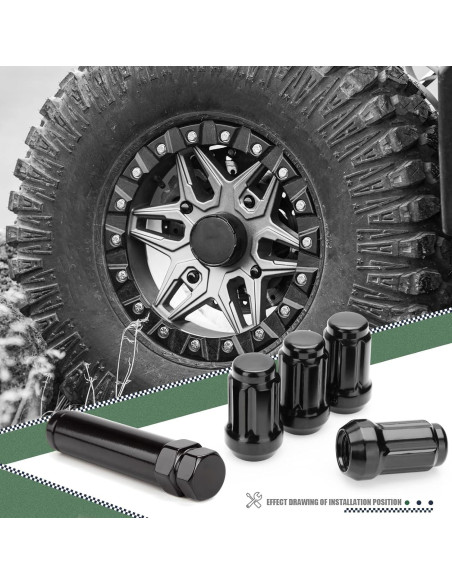 Tuercas de Llanta ATV M10x1.25 Glorider 16pcs Negras con Llave Tuercas de Llanta ATV M10x1.25 Glorider 16pcs Negras con Llave