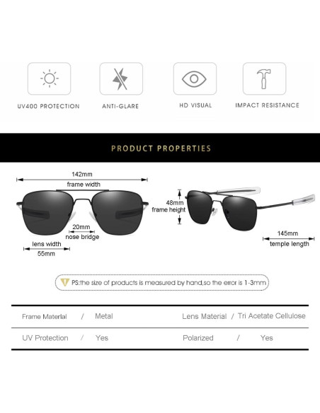 Gleyemor Gafas de Sol Aviador Polarizadas Hombres 55mm Gleyemor Gafas de Sol Aviador Polarizadas Hombres 55mm