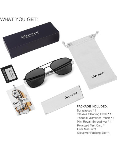 Gleyemor Gafas de Sol Aviador Polarizadas Hombres 55mm