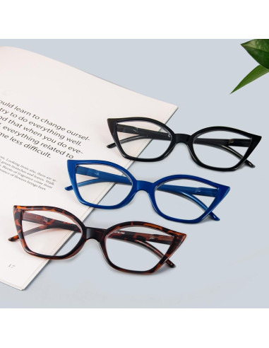 Gafas de Lectura Cat Eye DXYXYO 3 Paquetes Anti Luz Azul 2.5x