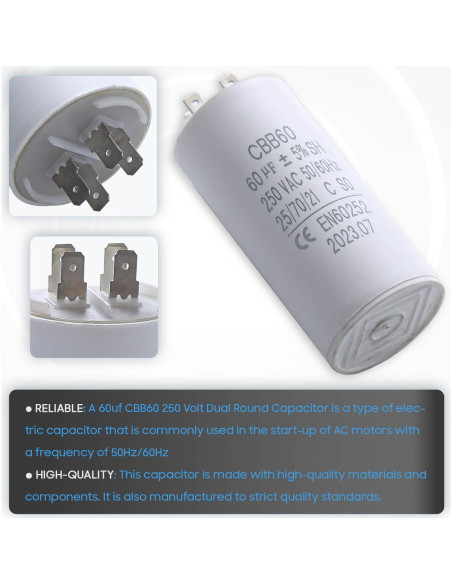 Capacitor de Arranque Seentech CBB60 60 F para Motores CA Capacitor de Arranque Seentech CBB60 60 F para Motores CA