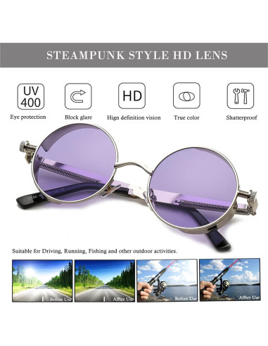 Gafas de sol redondas steampunk HJSUN10 con lentes HD