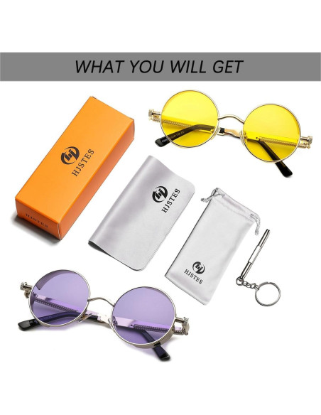 Gafas de sol redondas steampunk HJSUN10 con lentes HD Gafas de sol redondas steampunk HJSUN10 con lentes HD