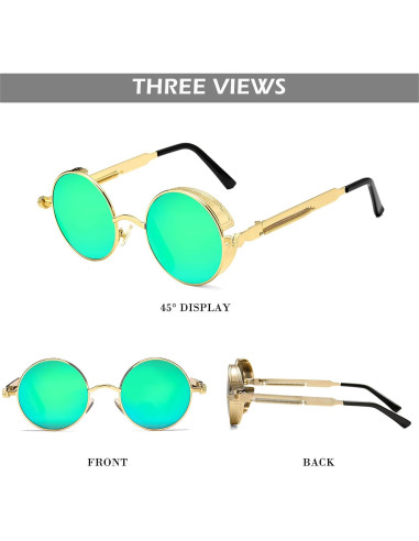Gafas de sol redondas steampunk HJSUN10 con lentes HD