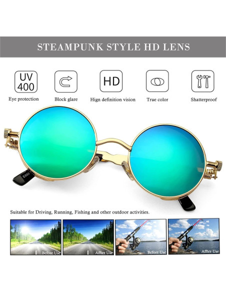 Gafas de sol redondas steampunk HJSUN10 con lentes HD Gafas de sol redondas steampunk HJSUN10 con lentes HD