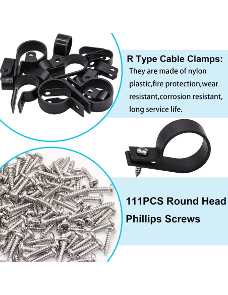 Kit de 222PCS Abrazaderas de Cable Nylon Tipo R TWTADE Kit de 222PCS Abrazaderas de Cable Nylon Tipo R TWTADE