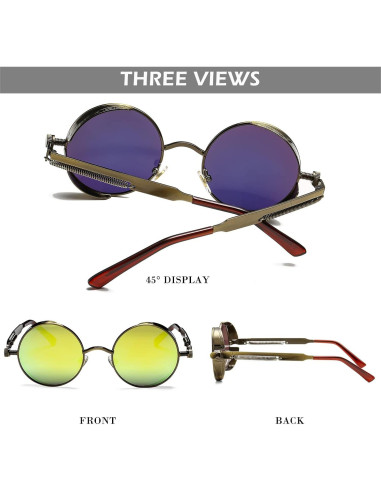 Gafas de sol redondas steampunk HJSUN10 doradas 46mm