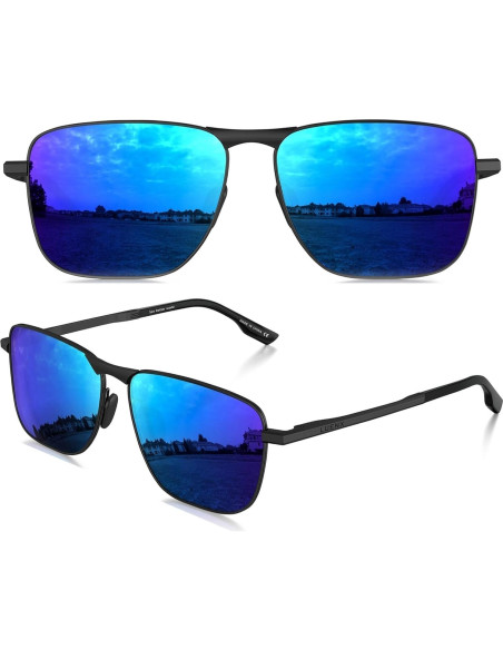 Gafas de sol aviador LUENX polarizadas UV400 azul oscuro Gafas de sol aviador LUENX polarizadas UV400 azul oscuro