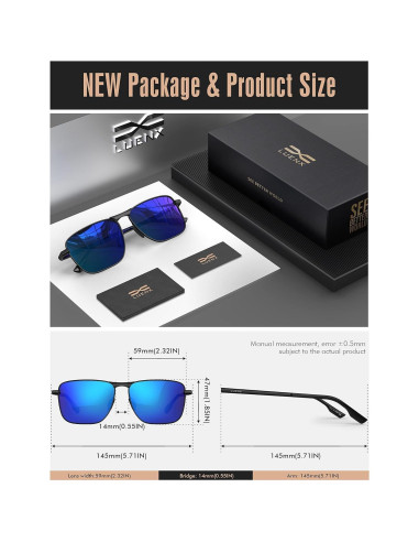 Gafas de sol aviador LUENX polarizadas UV400 azul oscuro