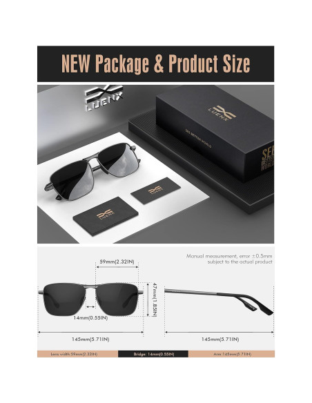 Gafas de sol aviador LUENX polarizadas UV400 retro Gafas de sol aviador LUENX polarizadas UV400 retro