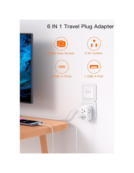 Adaptador de Enchufe de Viaje Tipo L BESHON 6 en 1 USB-C Adaptador de Enchufe de Viaje Tipo L BESHON 6 en 1 USB-C