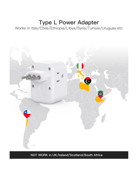 Adaptador de Enchufe de Viaje Tipo L BESHON 6 en 1 USB-C Adaptador de Enchufe de Viaje Tipo L BESHON 6 en 1 USB-C