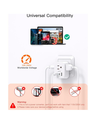 Adaptador de Enchufe de Viaje Tipo L BESHON 6 en 1 USB-C