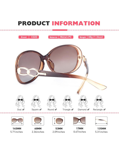 Gafas de Sol CGID Oversized UV400 Marrón Polarizadas Gafas de Sol CGID Oversized UV400 Marrón Polarizadas