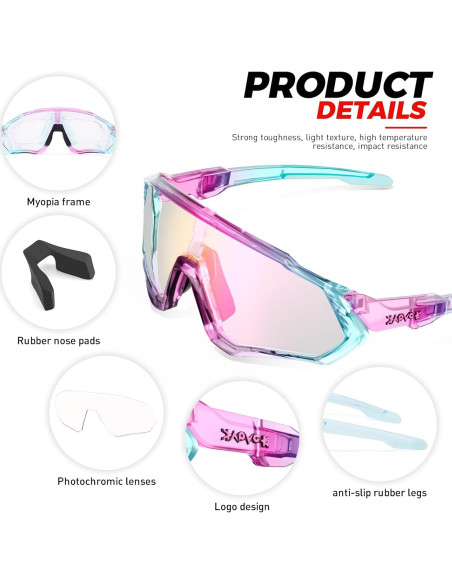 Gafas de Ciclismo KAPVOE Fotoquímicas UV400 Rosa Gafas de Ciclismo KAPVOE Fotoquímicas UV400 Rosa