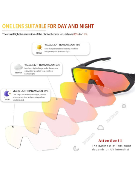 Gafas de Ciclismo KAPVOE Fotoquímicas UV400 para Adultos Gafas de Ciclismo KAPVOE Fotoquímicas UV400 para Adultos