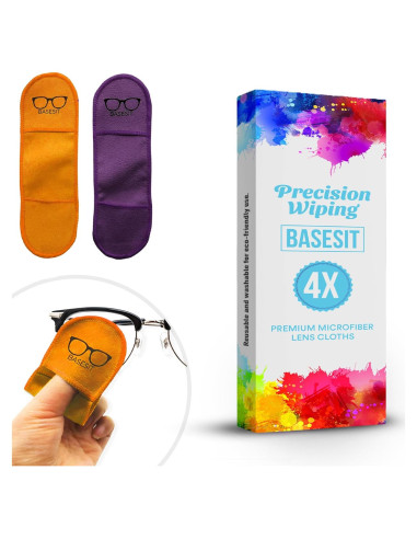 Paño Limpiador de Gafas Basesit 4 Pack Microfibra Naranja/Púrpura