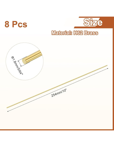 Barra Redonda Sólida de Latón H62 uxcell 1.8mm 254mm 8 Pcs Barra Redonda Sólida de Latón H62 uxcell 1.8mm 254mm 8 Pcs