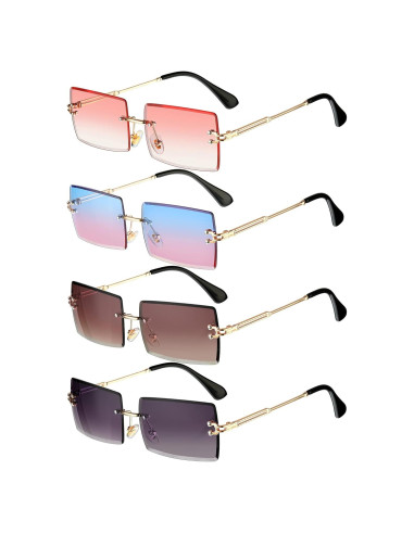 Frienda 4 Pares Gafas de Sol Rectangulares Vintage Metal