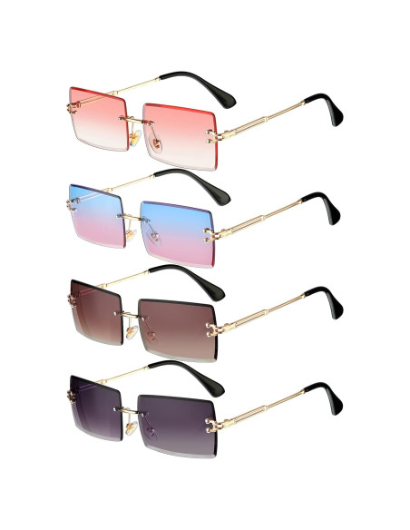 Frienda 4 Pares Gafas de Sol Rectangulares Vintage Metal Frienda 4 Pares Gafas de Sol Rectangulares Vintage Metal