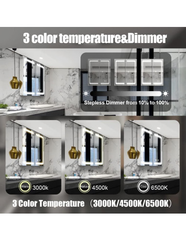 Espejo LED iluminado Janboe 60.96x71.12 cm con estantes