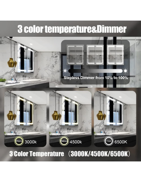 Espejo LED iluminado Janboe 60.96x71.12 cm con estantes Espejo LED iluminado Janboe 60.96x71.12 cm con estantes