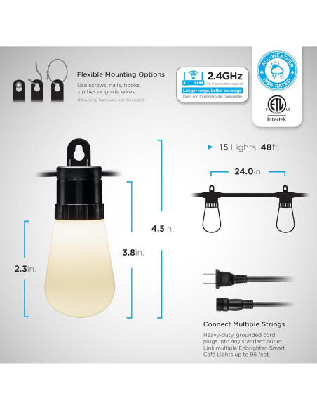 Luces de Cadena Inteligentes Enbrighten 14.63m RGB LED Wi-Fi Luces de Cadena Inteligentes Enbrighten 14.63m RGB LED Wi-Fi