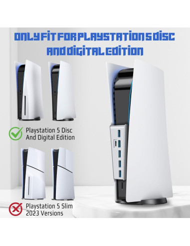 Hub USB 3.1 TNP para PS5 - 4 Puertos USB A + 1 USB C Blanco