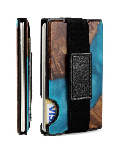 Billetera Minimalista RFID de Fibra de Carbono para Hombre - Resina Azul Aqua