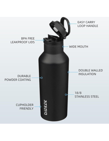 Botella de Agua Aislada BJPKPK 500ml Acero Inoxidable Negro