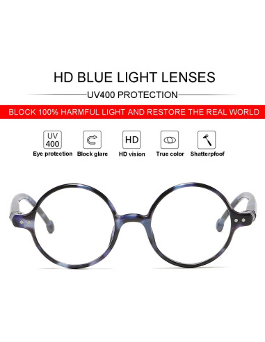 Gafas Retro Redondas JOVAKIT Bloqueo Luz Azul Unisex