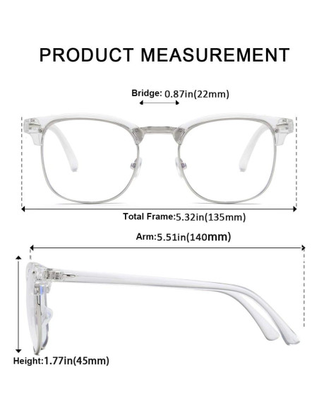 Gafas Vintage Semirimless AISSWZBER Lentes Claros Gafas Vintage Semirimless AISSWZBER Lentes Claros