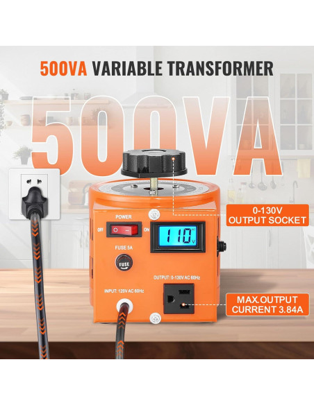Transformador de Voltaje Variable VEVOR 500VA 0-130V LCD Transformador de Voltaje Variable VEVOR 500VA 0-130V LCD