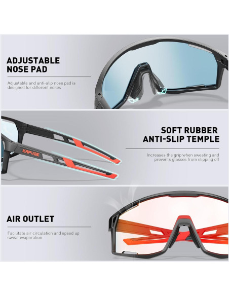 Gafas de Ciclismo KAPVOE K180 Fotoquímicas UV400 Rojo Gafas de Ciclismo KAPVOE K180 Fotoquímicas UV400 Rojo