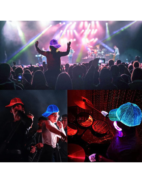 Gorra LED de fibra óptica EDC negra con 7 colores y USB Gorra LED de fibra óptica EDC negra con 7 colores y USB