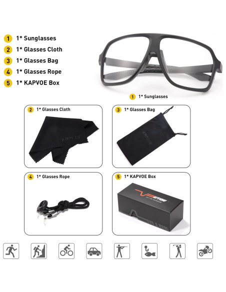 Gafas de Ciclismo Fotoquímicas KAPVOE UV400 Unisex Gafas de Ciclismo Fotoquímicas KAPVOE UV400 Unisex