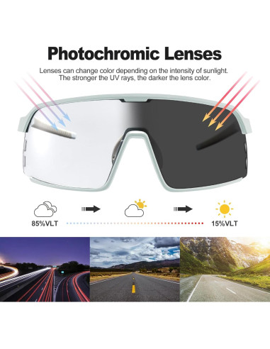 Gafas de Ciclismo Fotoquímicas Odoland UV400 para Hombres y Mujeres