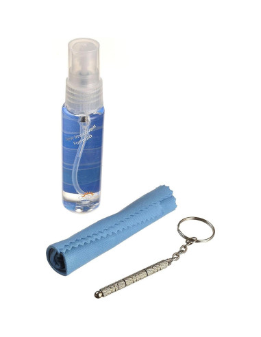 Kit de limpieza de gafas Cal Optix con spray y paño morado