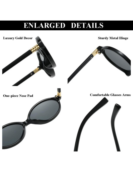 Gafas de Sol Ovaladas Gleyemor UV400 Unisex Negro 54mm Gafas de Sol Ovaladas Gleyemor UV400 Unisex Negro 54mm