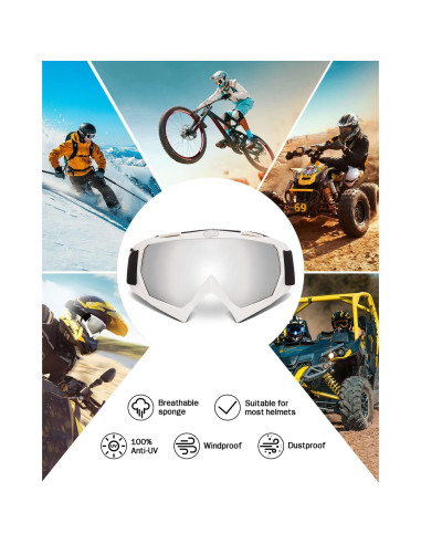Gafas de Motocross KEMIMOTO Lente Blanco-Plata UV 100%