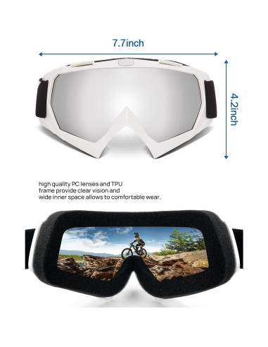 Gafas de Motocross KEMIMOTO Lente Blanco-Plata UV 100%
